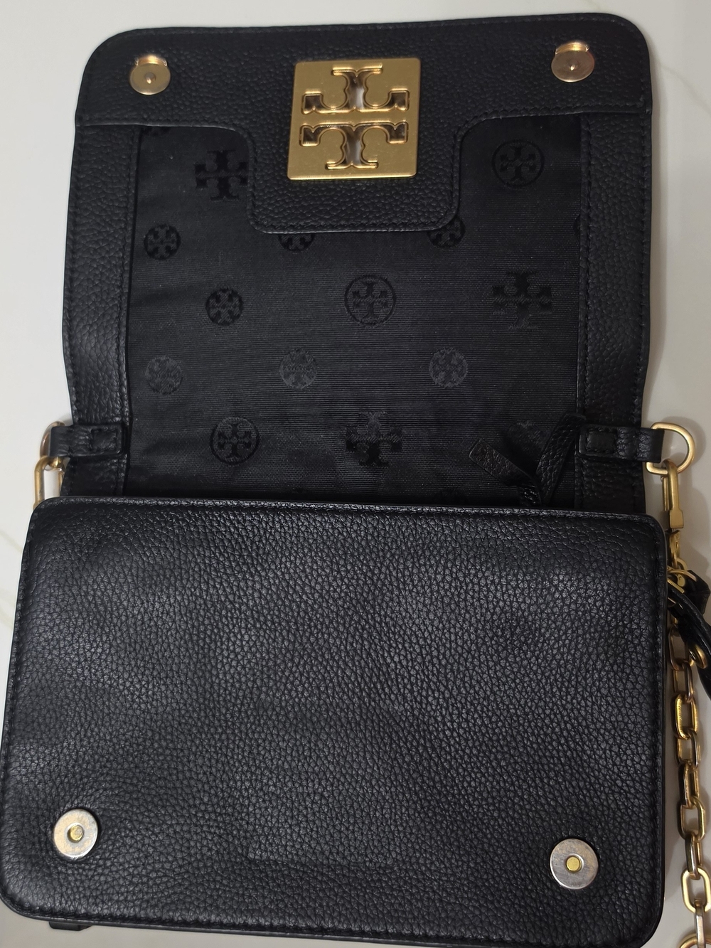 Tory Burch Black Leather Crossbody with Gold Logo Chain - Picture 5 of 11